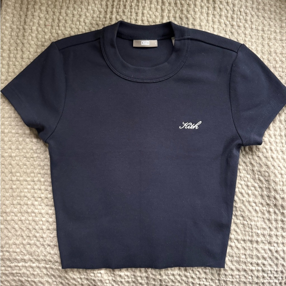 Kith Navy Cropped Embroidered T Shirt